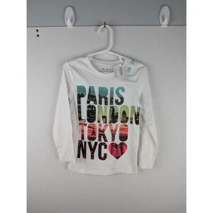 The Childrens Place Kids XS White Paris London Tokyo NYC Long Sleeve Shirt NWT